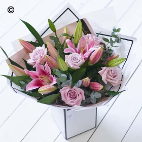 Pink rose and lily bouquet